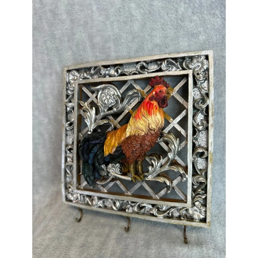 Vintage Rooster 3D Wall Art Key Holder Rack Frame Plaque Rustic Farmhouse Decor‎